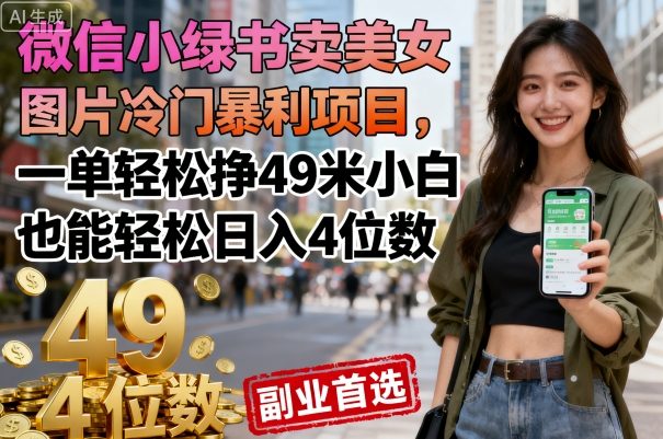 微信小绿书卖美女图片冷门暴利项目，一单轻松挣49米小白也能轻松日入4位数-老K资源网