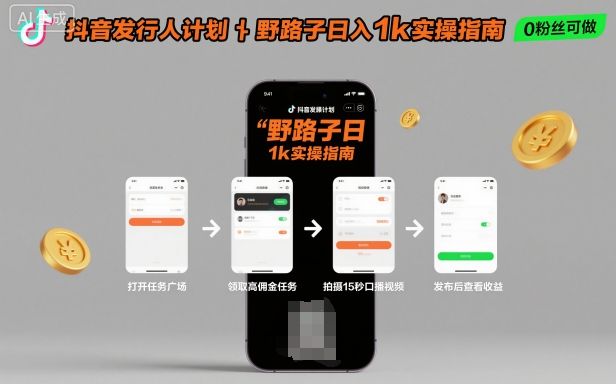 抖音发行人计划全新野路子玩法，随时随地，只要有手机，就能操作，日入1k+-老K资源网
