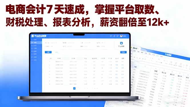 （16192期）电商会计7天速成，掌握平台取数、财税处理、报表分析，薪资翻倍至12k+-老K资源网