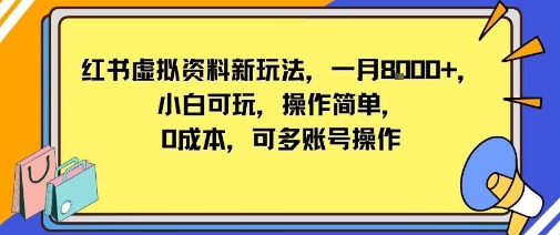小红书虚拟资料新玩法，一月8k+小白可玩，操作简单-老K资源网