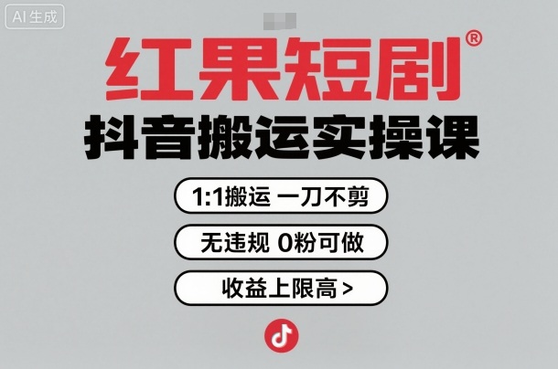 红果短剧拉新之抖音搬运实操课，1：1搬运，一刀不剪，无违规，0粉可做，收益上限高-老K资源网