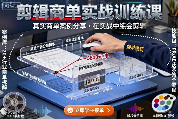 剪辑商单实战训练课，真实商单案例分享，在实战中练会剪辑-老K资源网