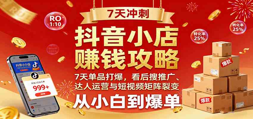 抖音小店赚钱攻略：7天单品打爆技巧，看后搜推广、达人运营与短视频矩阵裂变实战-老K资源网