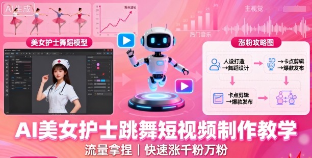 AI美女护士跳舞短视频制作教学，流量拿捏，快速涨千粉万粉【提示词+视频教程】-老K资源网