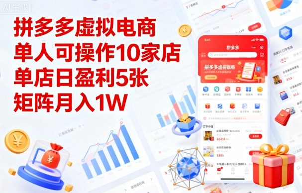 拼多多虚拟电商，单人可操作10家店，单店日盈利5张，矩阵月入1W+【揭秘】-老K资源网