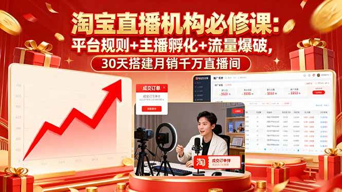 （16087期）淘宝直播机构必修课：平台规则/主播孵化/流量爆破,30天搭建月销千万直播间-老K资源网