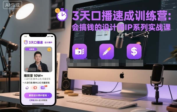 3天口播速成训练营，会搞钱的设计师IP系列实战课-老K资源网