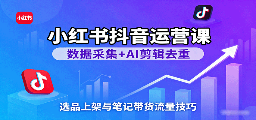 小红书抖音运营课：数据采集+AI剪辑去重，选品上架与笔记带货流量技巧-老K资源网