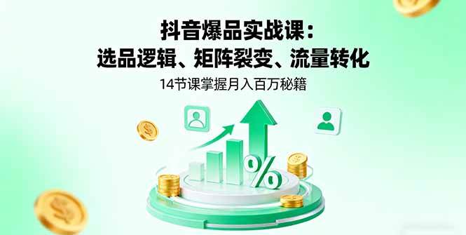 （16112期）抖音爆品实战课：选品逻辑、矩阵裂变、流量转化，14节课掌握月入百万秘籍-老K资源网