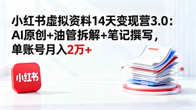 （16273期）小红书虚拟资料14天变现营3.0：AI原创+油管拆解+笔记撰写，单账号月入2万+-老K资源网