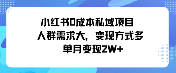 小红书0成本私域项目，人群需求大，变现方式多单月变现2W+-老K资源网