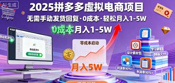 2025拼多多虚拟电商项目，无需手动发货回复，0成本，轻松月入1-5W-老K资源网