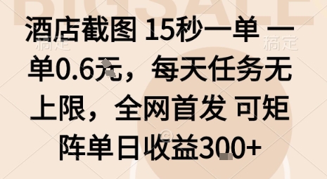 酒店截图15秒一单，一单0.6米，每天任务无上限，全网首发可矩阵单日收益3张【揭秘】-老K资源网