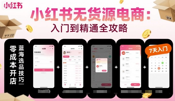 小红书无货源电商，入门到精通，开店+选品+笔记+剪辑+赛道+内容-老K资源网