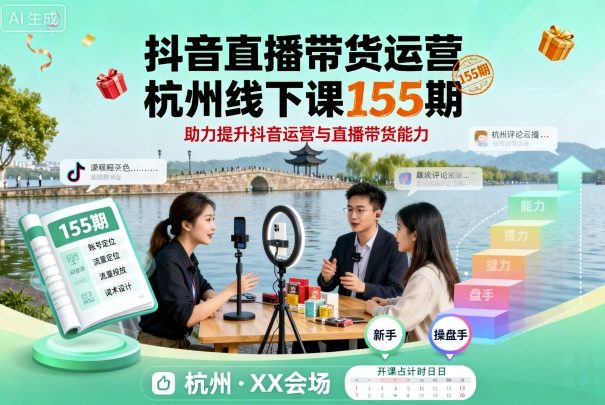 抖音直播带货运营杭州线下课155期,助力提升抖音运营与直播带货能力-老K资源网