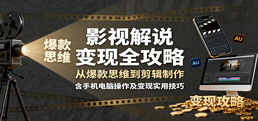 影视解说变现全攻略：从爆款思维到剪辑制作，含手机电脑操作及变现实用技巧-老K资源网