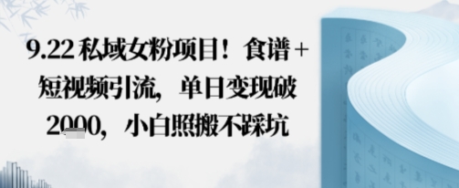 私域女粉项目！食谱+短视频引流，单日变现破多张，小白照搬不踩坑-老K资源网