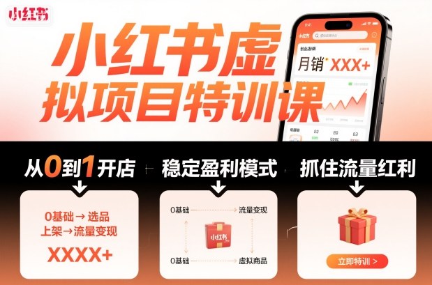 小红书虚拟项目特训课，帮你从0到1打造稳定盈利的店铺，抓住流量红利（更新9月）-老K资源网
