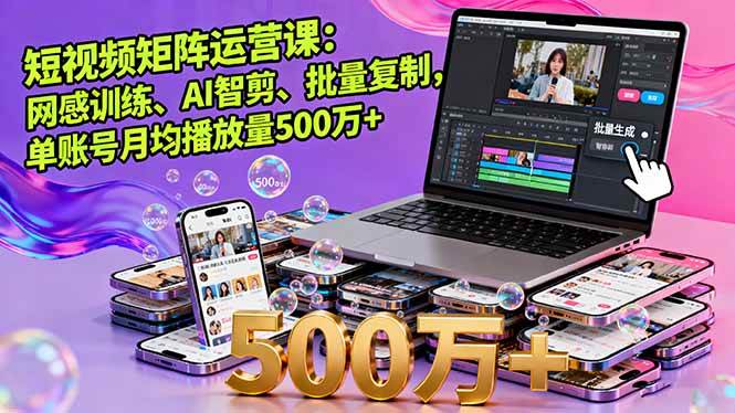 （16168期）短视频矩阵运营课：网感训练、AI智剪、批量复制，单账号月均播放量500万+-老K资源网