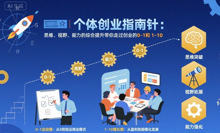 个体创业指南针，思维、视野、能力的综合提升带你走过创业的0-1和1-10【音频】-老K资源网