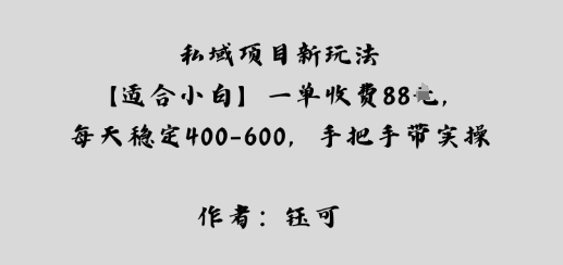 私域项目新玩法【适合小白】一单收费88米，每天稳定几张，手把手带实操-老K资源网