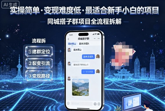 实操简单，变现难度低，最适合新手小白做的项目，每天轻松收入3张，同城搭子群项目全流程拆解-老K资源网