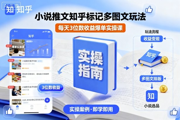 小说推文知乎标记多图文玩法，每天3位数收益爆单实操课-老K资源网