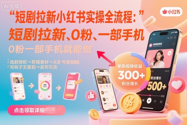 短剧拉新小红书实操全流程，0粉一部手机就可以做，详细教程-老K资源网
