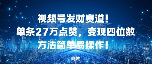 视频号发财赛道，单条27W点赞，变现四位数方法简单易操作-老K资源网