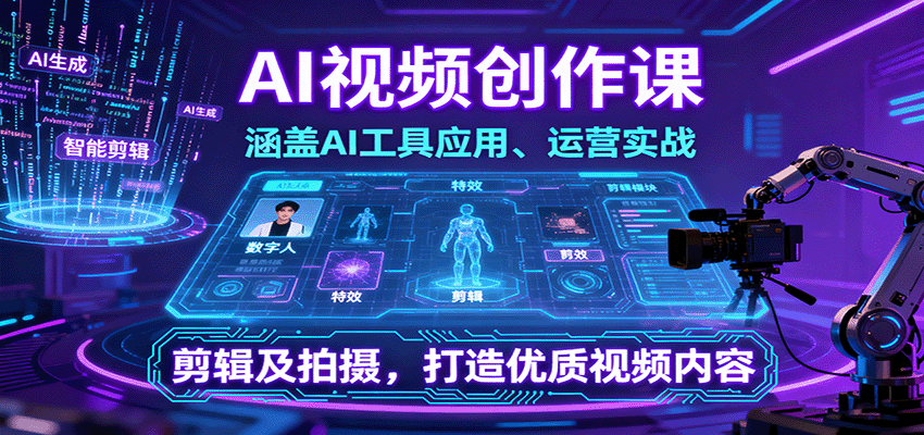 AI视频创作课，涵盖AI工具应用、运营实战、剪辑及拍摄，打造优质视频内容-老K资源网