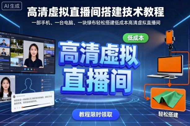 高清虚拟直播间搭建技术教程，一部手机、一台电脑、一块绿布轻松搭建低成本高清虚拟直播间-老K资源网