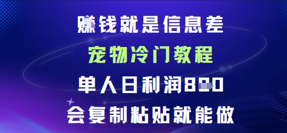 賺钱就是信息差宠物冷门教程，单人日利润日8张会复制粘贴就能做-老K资源网