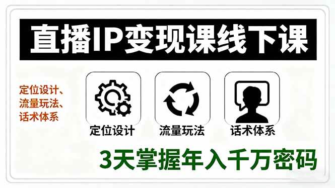 （16065期）直播IP变现课线下课，定位设计、流量玩法、话术体系，3天掌握年入千万密码-老K资源网