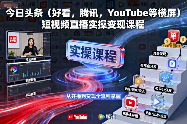 今日头条（好看，腾讯，YouTube等横屏）短视频直播实操变现课程-老K资源网