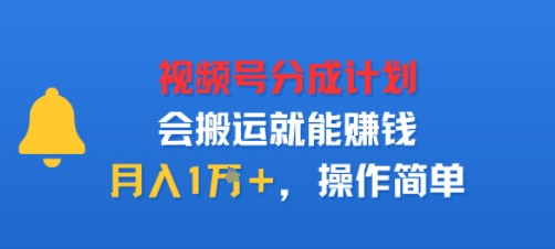 视项号分成计划会搬运就能賺钱，月入1W+，操作简单-老K资源网