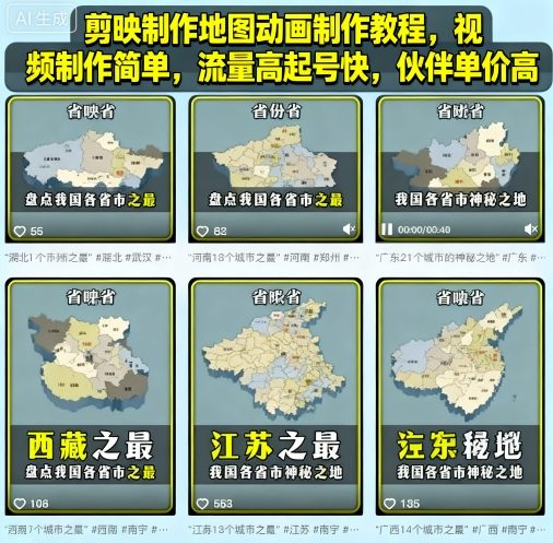 剪映制作地图动画制作教程，视频制作简单，流量高起号快，伙伴单价高-老K资源网