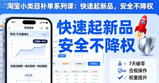 淘宝小类目补单系列课，快速起新品，安全不降权-老K资源网