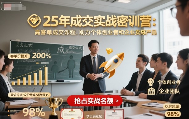 25年成交实战密训营，高客单成交课程，助力个体创业者和企业卖爆产品-老K资源网