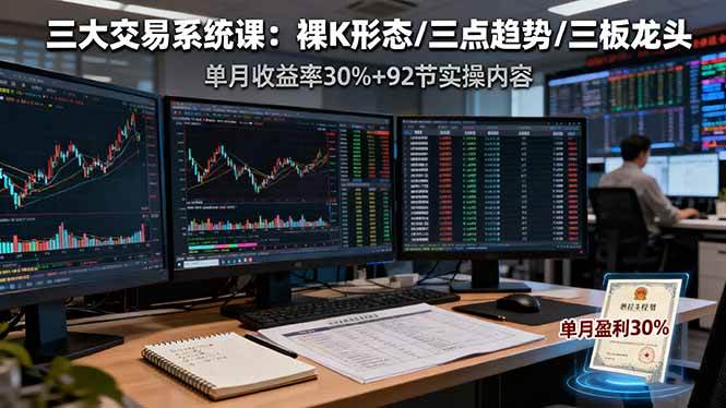 （16269期）三大交易系统课：裸K形态/三点趋势/三板体系，单月收益率30%+92节实操内容-老K资源网