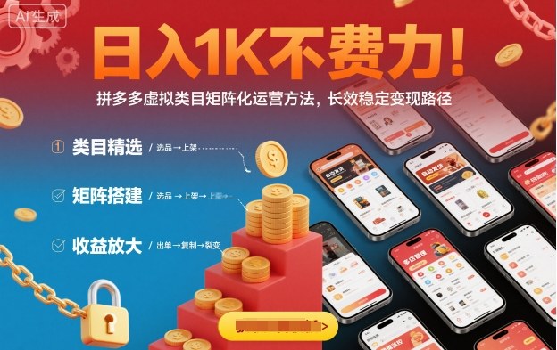 日入1K不费力！拼多多虚拟类目矩阵化运营方法，长效稳定变现路径-老K资源网
