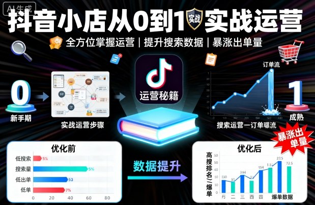 抖音小店从0到1实战运营，帮你全方位掌握小店运营，提升搜索数据与出单量-老K资源网