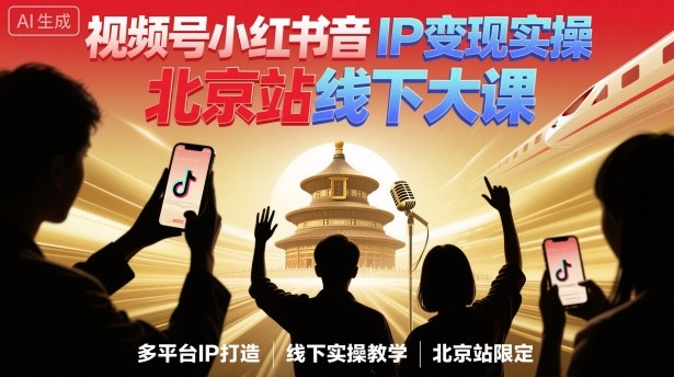 视频号小红书抖音IP变现实操北京站线下大课，40+行业短视频高变现姿势，100+IP高变现实操技术-老K资源网