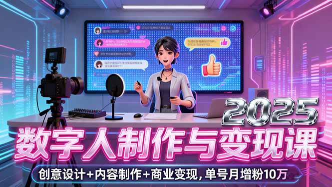 （16032期）2025数字人制作与变现课，创意设计+内容制作+商业变现，单号月增粉10万+-老K资源网
