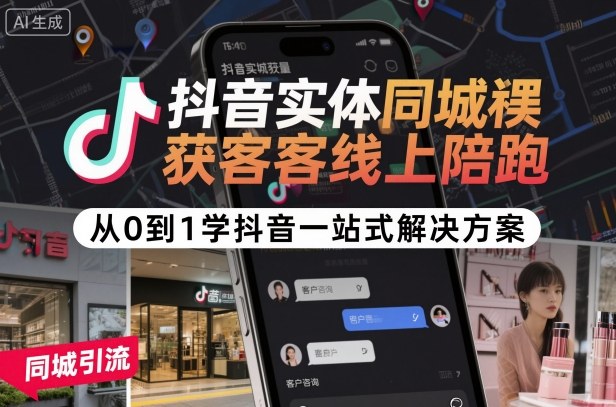 抖音实体同城获客线上陪跑，从0到1学抖音一站式解决方案-老K资源网