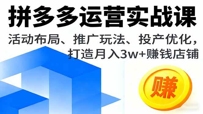 （16135期）拼多多运营实战课，活动布局、推广玩法、投产优化，打造月入3w+赚钱店铺-老K资源网