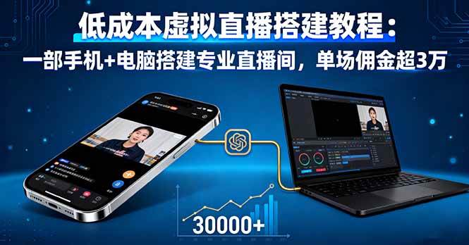 （16156期）低成本虚拟直播搭建教程：一部手机+电脑搭建专业直播间，单场佣金超3万-老K资源网