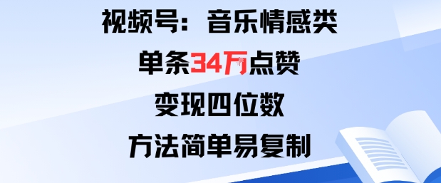 视频号分成计划新玩法：音乐情感类单条34W点赞，变现四位数，方法简单易复制-老K资源网