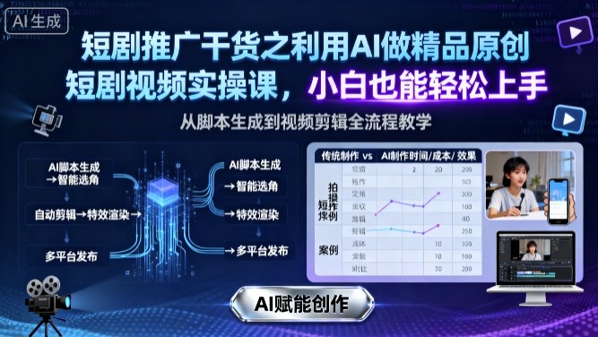 短剧推广干货之利用AI做精品原创短剧视频实操课，小白也能轻松上手-老K资源网