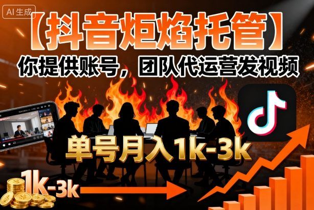 抖音炬焰托管你提供账号，团队代运营发视频，单号月入1k+【揭秘】-老K资源网