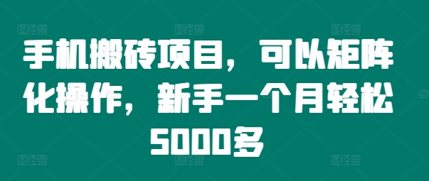 手机搬砖项目，可以矩阵化操作，新手一个月轻松5000多-轻创联盟